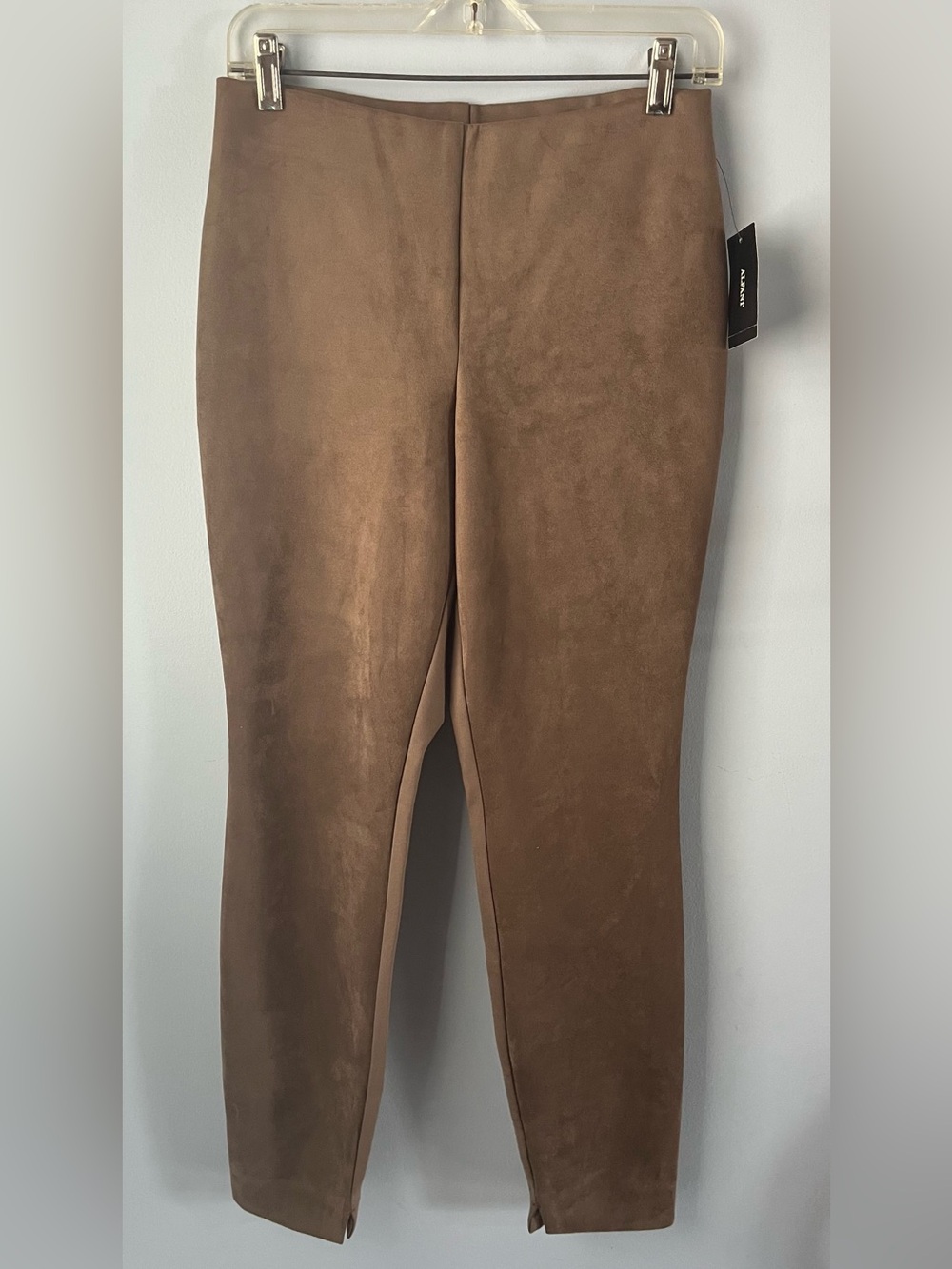 NWT Alfani Suede-Look Taupe Tan Mixed Media Pull-On Elastic Waist Pants Size S